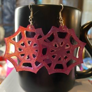 Resin pink spider web earrings